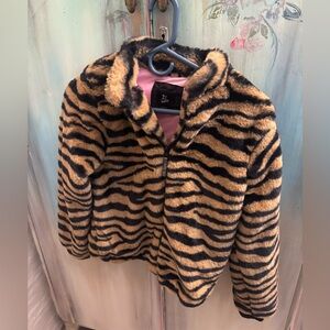 art class Girls' Faux Fur Tiger-Stripe Jacket in Black & Tan X-large